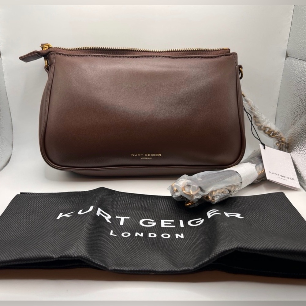 Kurt Geiger Brown Leather Crossbody Bag with Gold Hardware - Picture 3 of 4